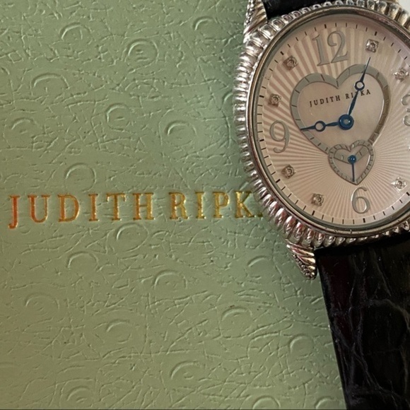 Judith Ripka 925 Sterling Silver Heart Watch Black Leather Band main image 7